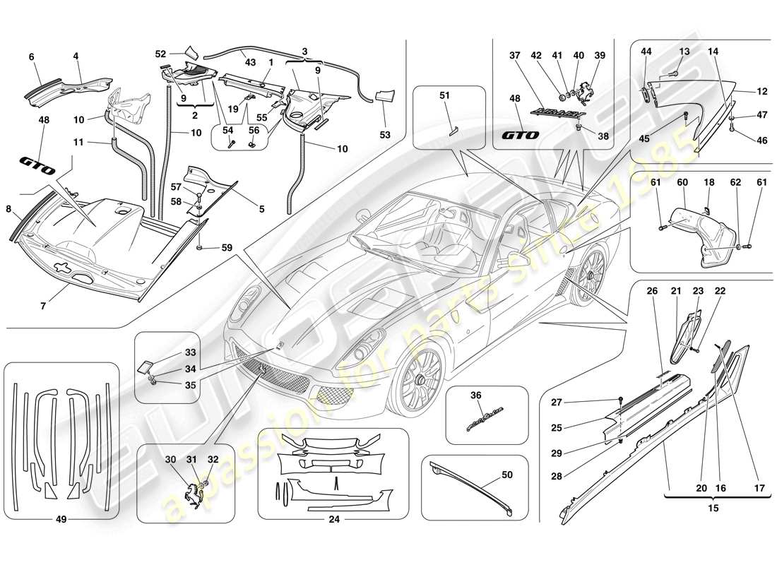 ferrari 599 gto (europe) diagramma delle parti del rivestimento esterno