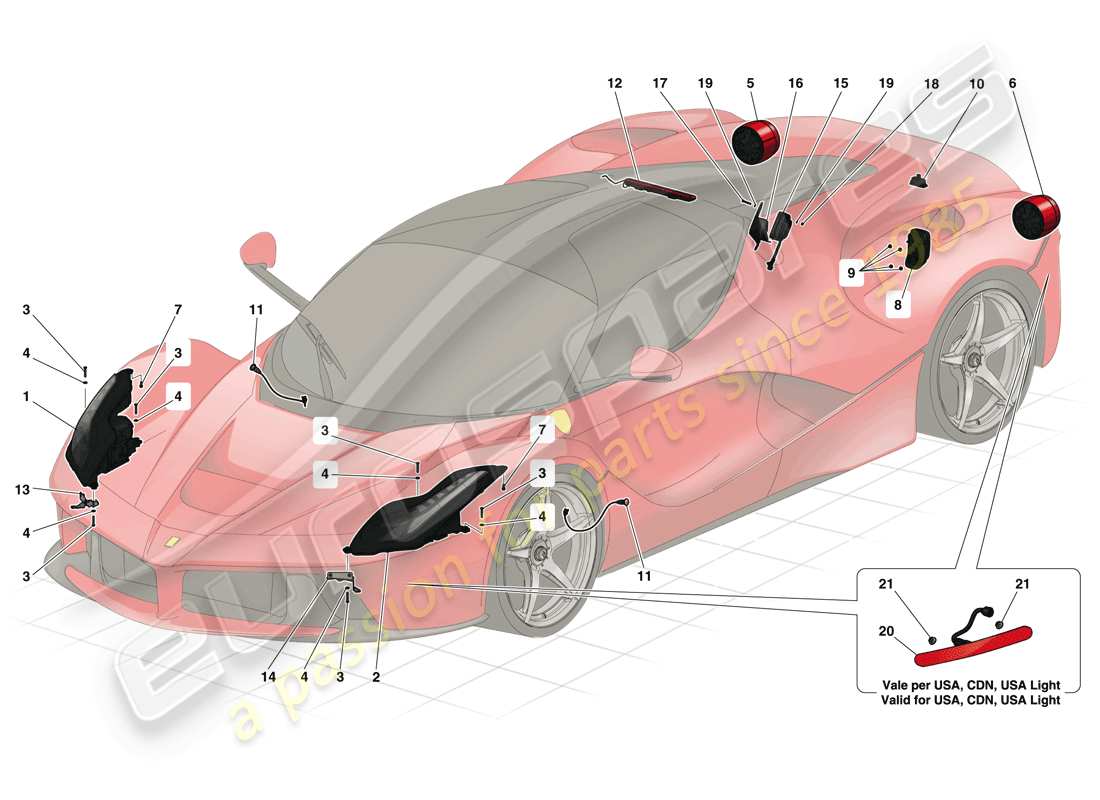 ferrari laferrari (usa) fari e fanali posteriori diagramma delle parti