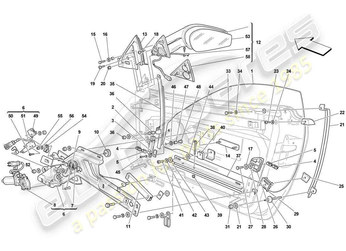 ferrari f430 scuderia (rhd) porte - alzacristalli elettrici e specchio retrovisore diagramma delle parti