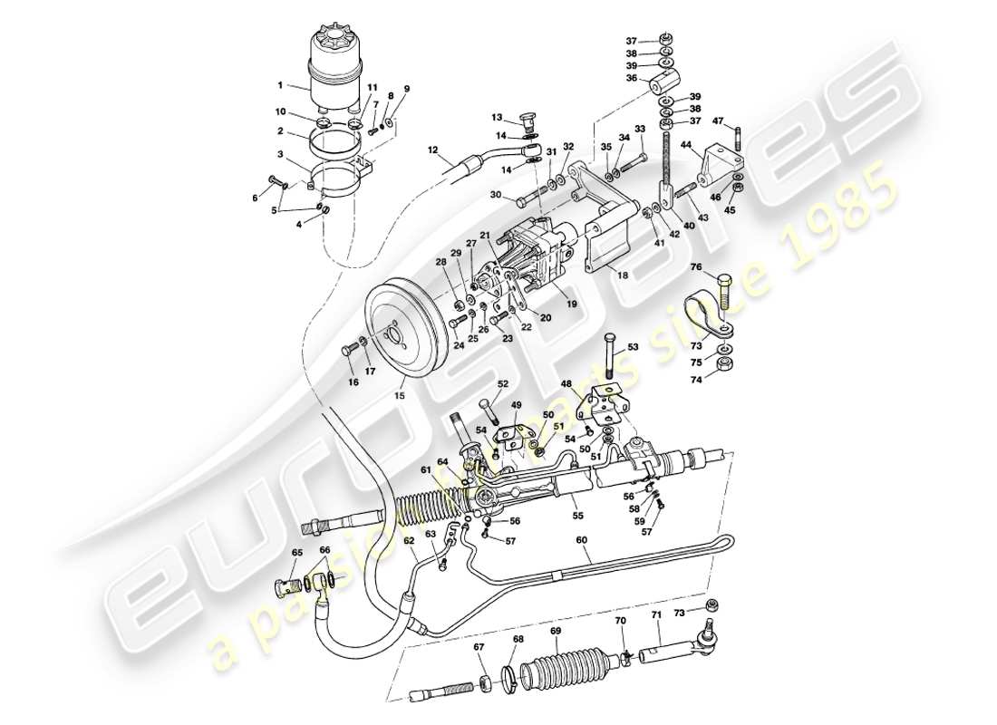 aston martin v8 volante (1999) servosterzo diagramma delle parti