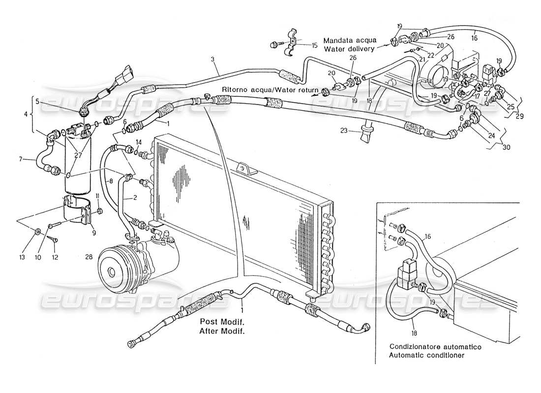 maserati karif 2.8 schema delle parti del sistema di climatizzazione dello sterzo destro (dopo la modifica).