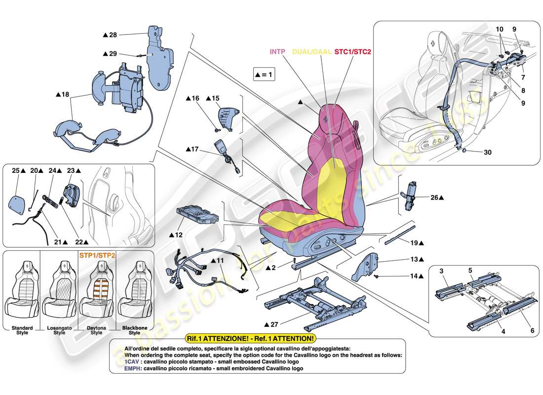 ferrari california t (rhd) sedile anteriore - cinture di sicurezza diagramma delle parti