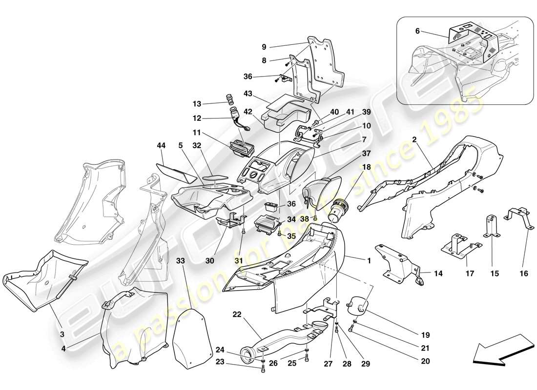 ferrari 612 scaglietti (rhd) tunnel - sottostruttura e accessori diagramma delle parti