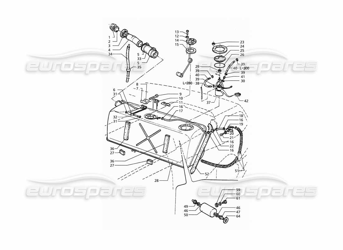 maserati qtp. 3.2 v8 (1999) diagramma delle parti del serbatoio del carburante (post modifica).