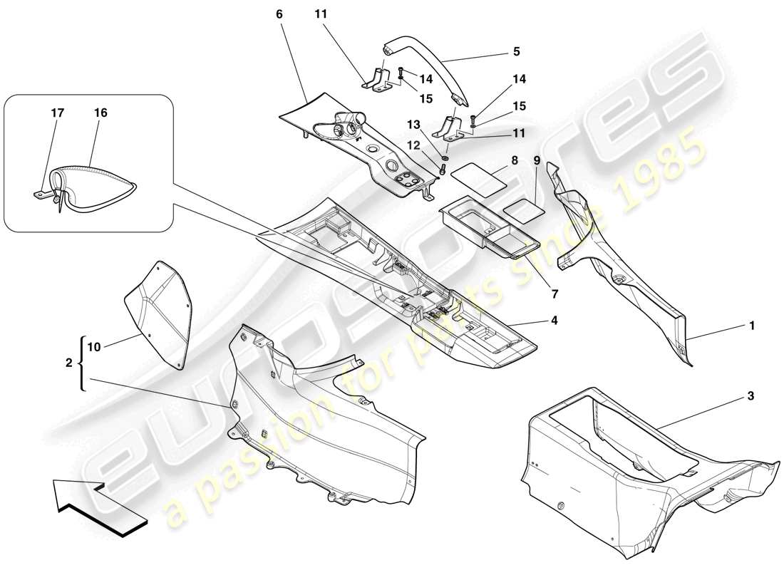 ferrari 599 gto (europe) tunnel - sottostruttura e accessori schema delle parti