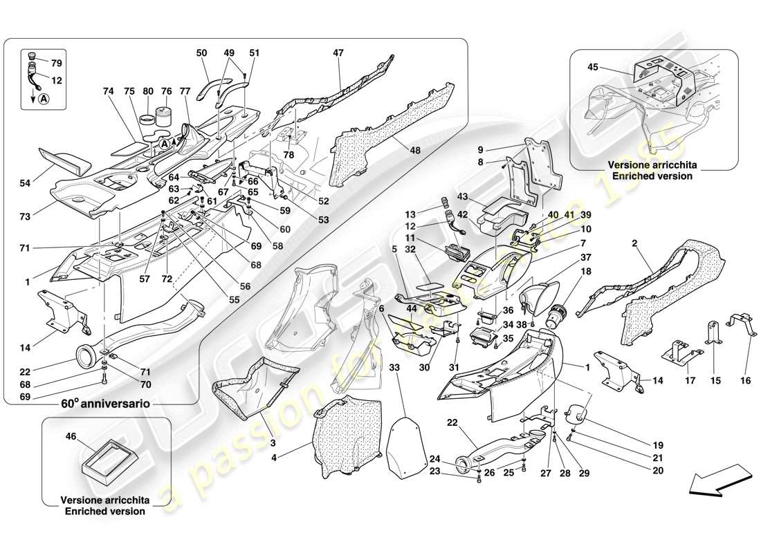 ferrari 612 scaglietti (rhd) tunnel - sottostruttura e accessori diagramma delle parti