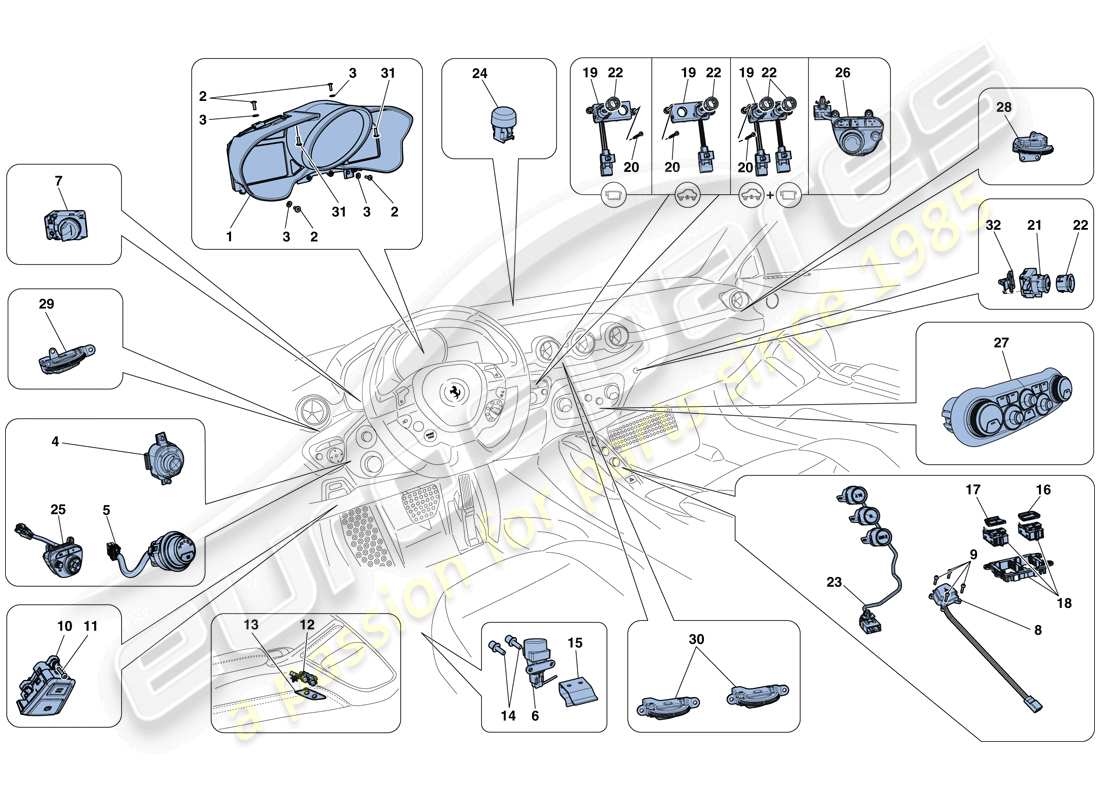 ferrari f12 berlinetta (europe) strumentazione cruscotto e tunnel diagramma delle parti