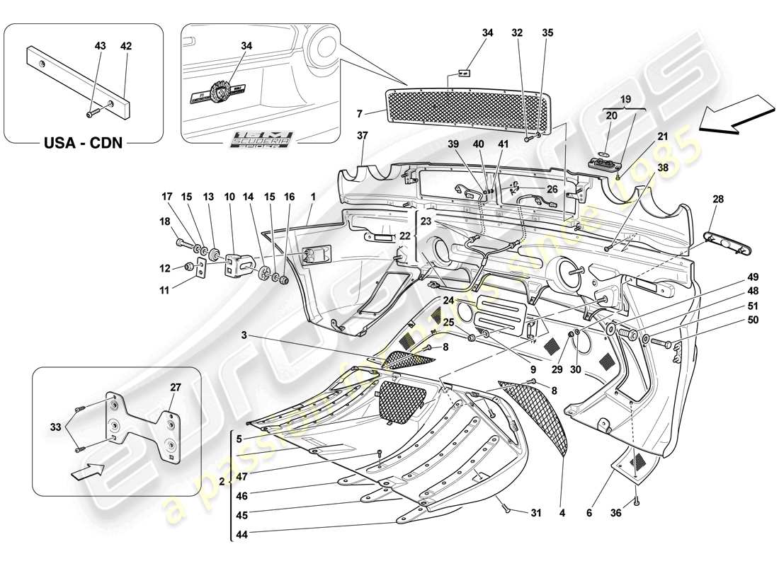 ferrari f430 scuderia spider 16m (rhd) paraurti posteriore diagramma delle parti