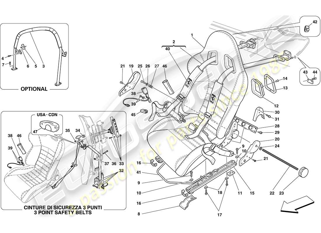 ferrari f430 coupe (usa) cintura di sicurezza con rollbar da corsa a seat-4 punti diagramma delle parti