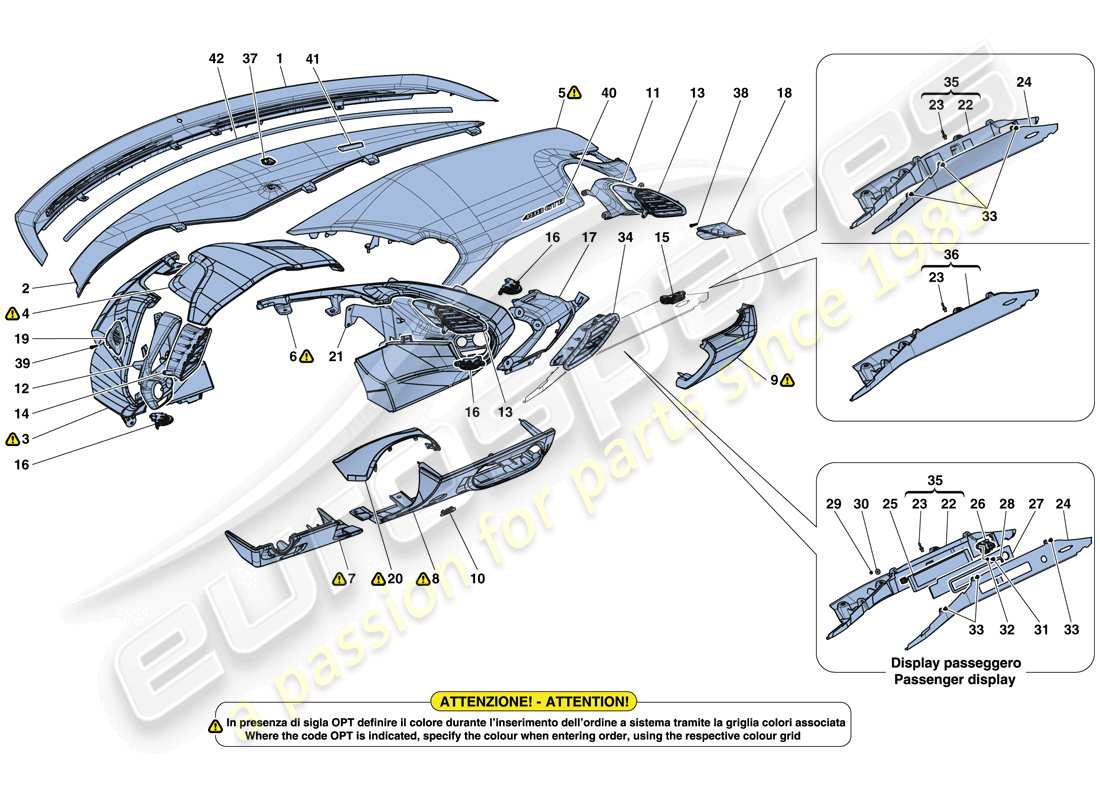 ferrari 488 gtb (europe) cruscotto - rivestimento diagramma delle parti
