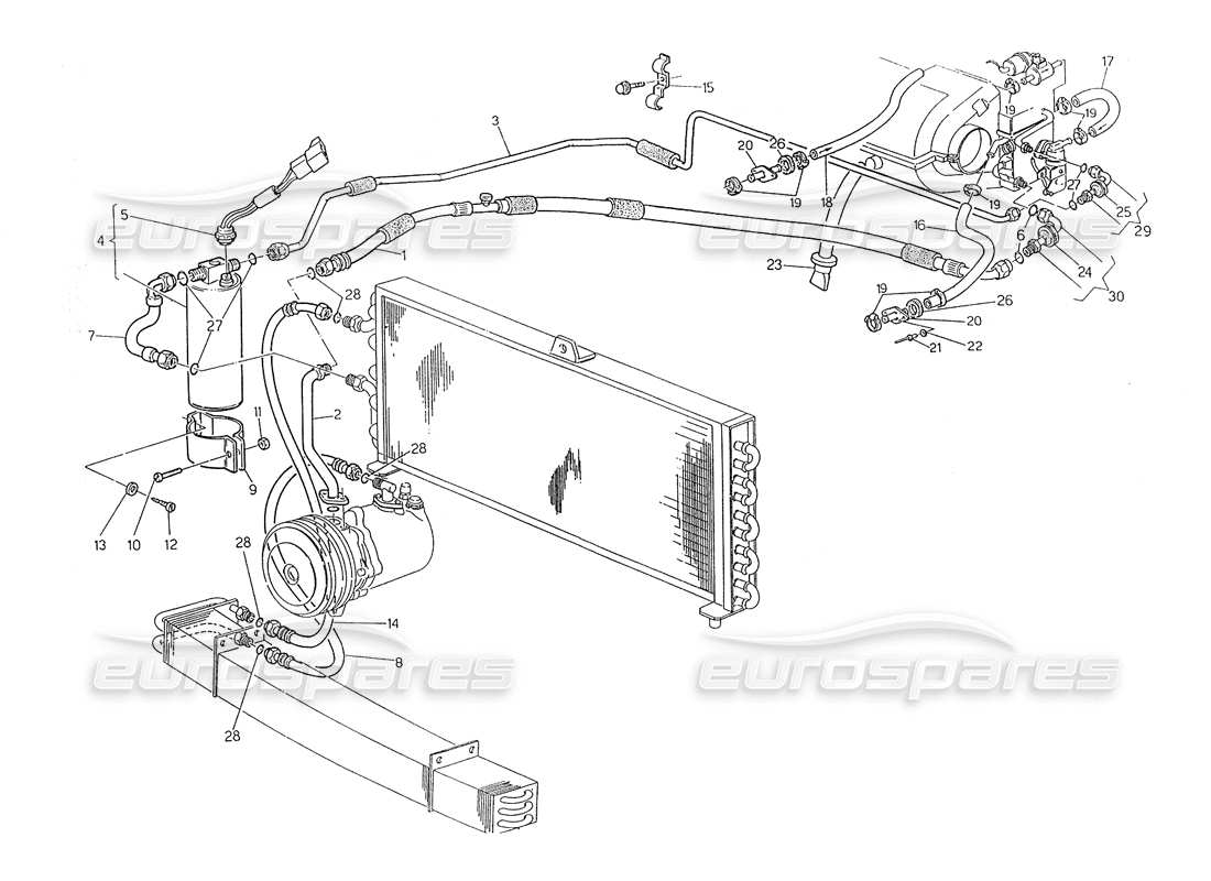 maserati biturbo spider schema delle parti del sistema di climatizzazione dello sterzo destro (premodifica).