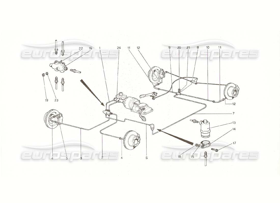 ferrari 308 gt4 dino (1976) impianto frenante (dal n. 11506 gs | 12... gd | 11994 usa) schema delle parti