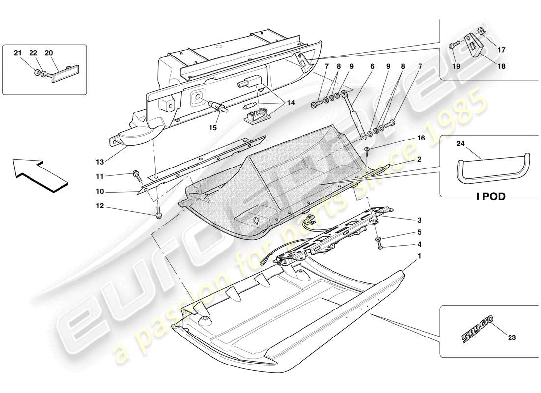 ferrari 599 gto (europe) vano portaoggetti diagramma delle parti