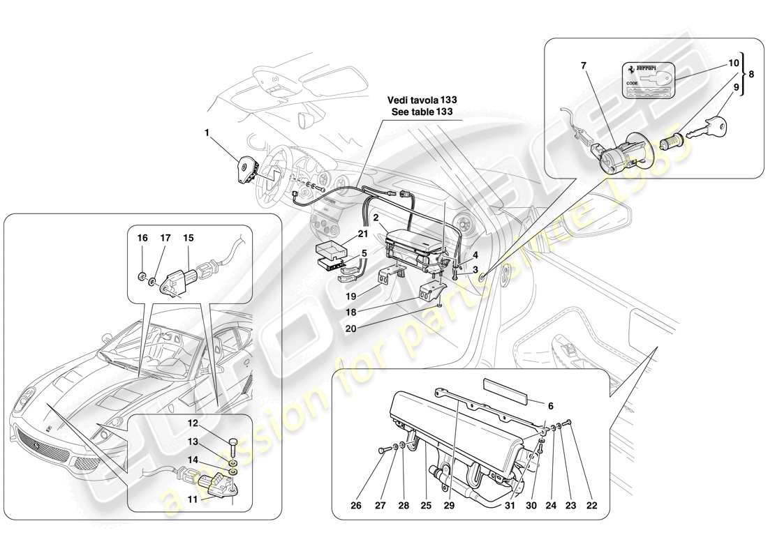 ferrari 599 gto (europe) diagramma delle parti dell'airbag