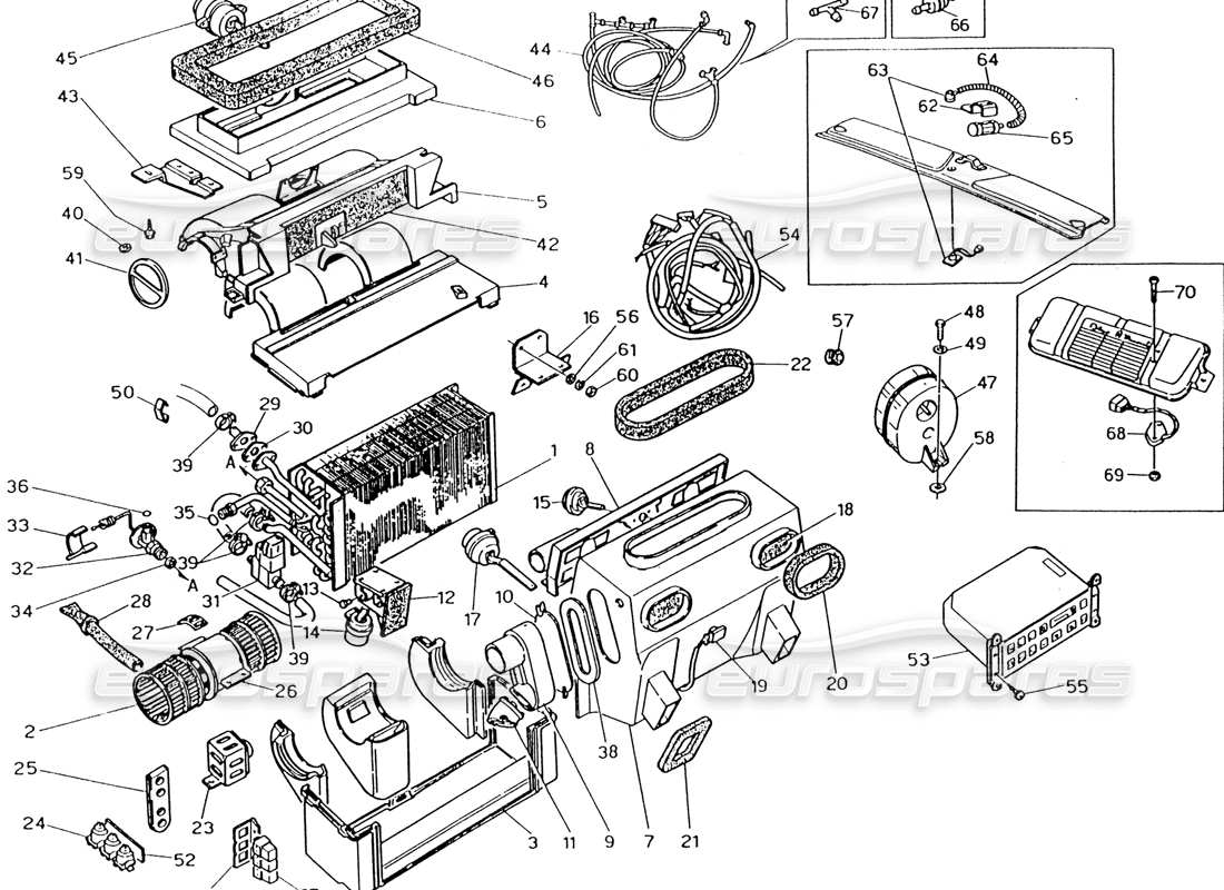 maserati 222 / 222e biturbo schema delle parti del set climatizzatore automatico (sterzo destro).