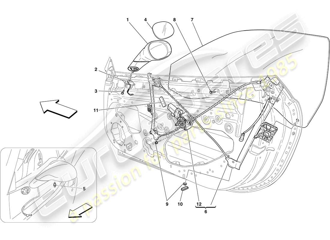 ferrari california (usa) alzacristalli elettrici e specchietti retrovisori diagramma delle parti