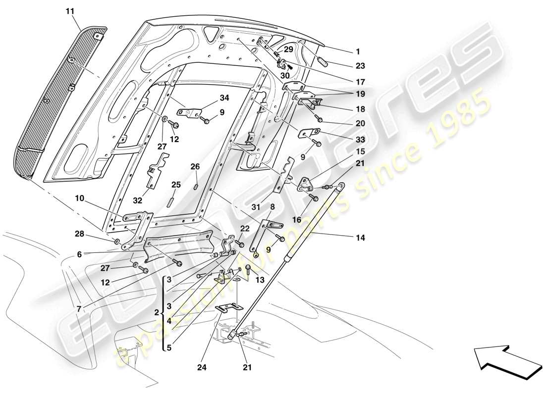 ferrari f430 scuderia (usa) coperchio vano motore diagramma delle parti