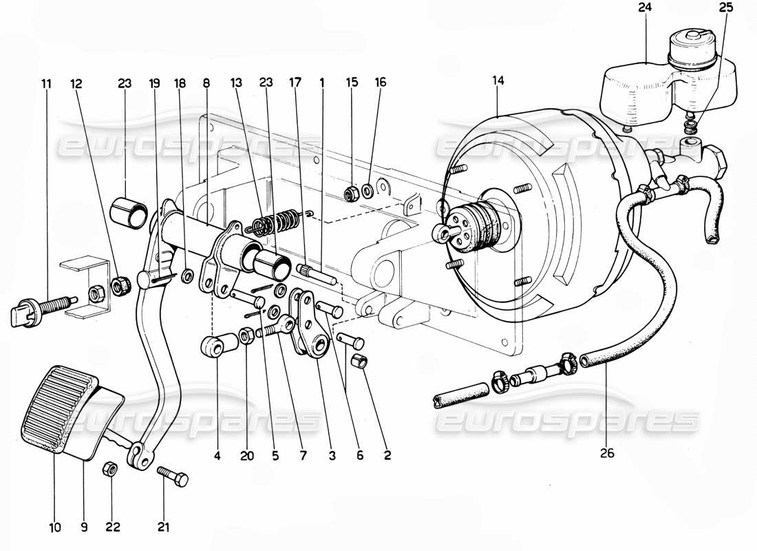 ferrari 365 gtc4 (mechanical) schema delle parti del pedale del freno (rhd).