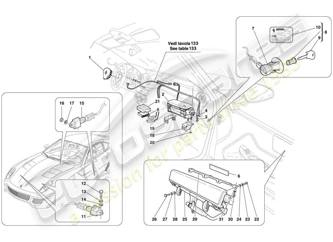 ferrari 599 gto (rhd) airbag diagramma delle parti