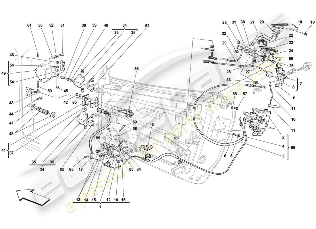 ferrari f430 scuderia spider 16m (usa) porte - meccanismo di apertura e cerniere schema parte
