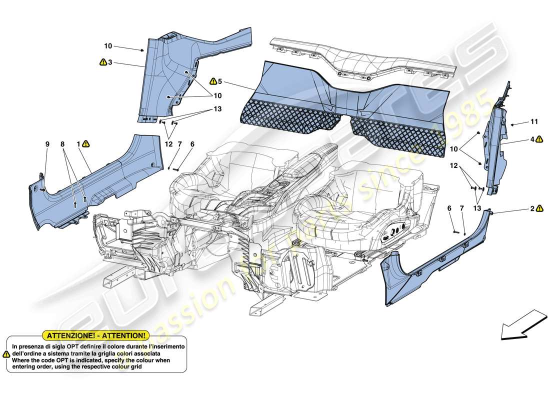 ferrari 812 superfast (usa) rivestimenti interni diagramma delle parti