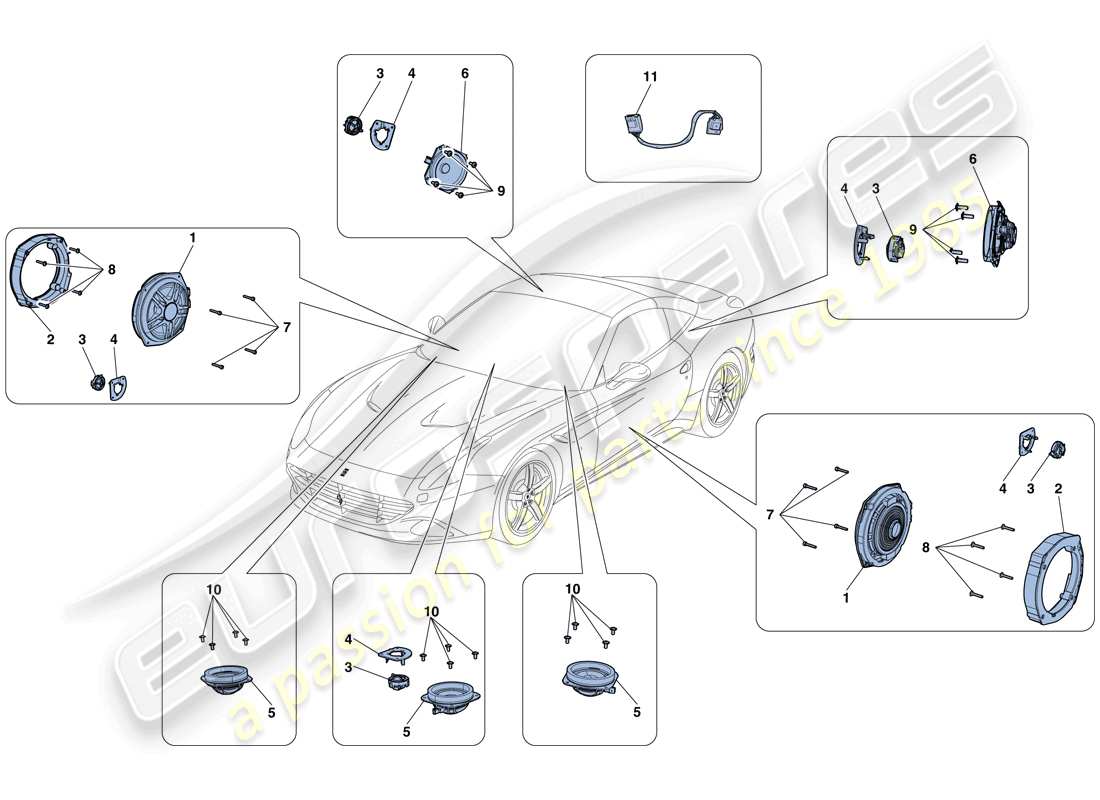 ferrari california t (europe) schema delle parti del sistema di altoparlanti audio