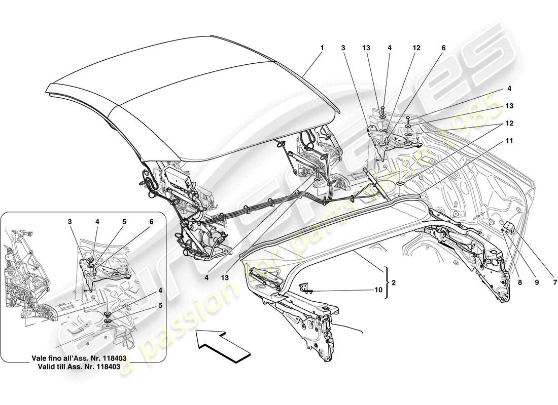 ferrari california (usa) tetto elettrico: struttura diagramma delle parti