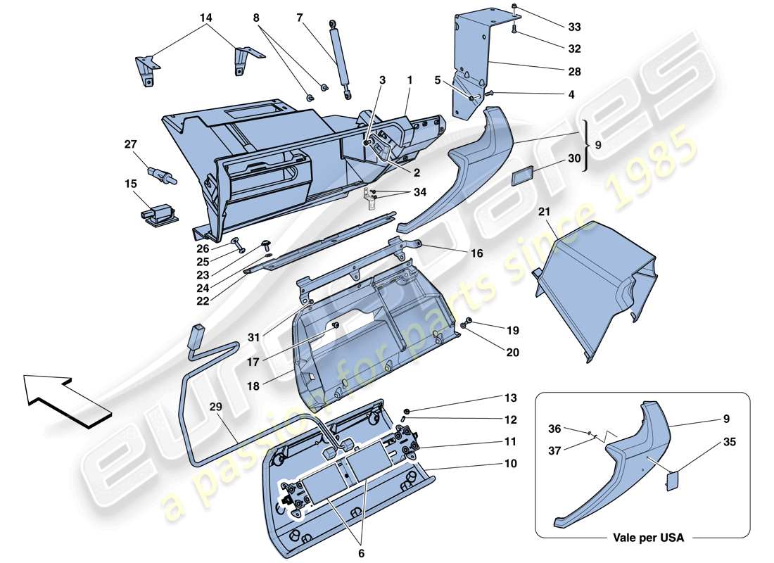 ferrari 458 spider (usa) vano portaoggetti diagramma delle parti