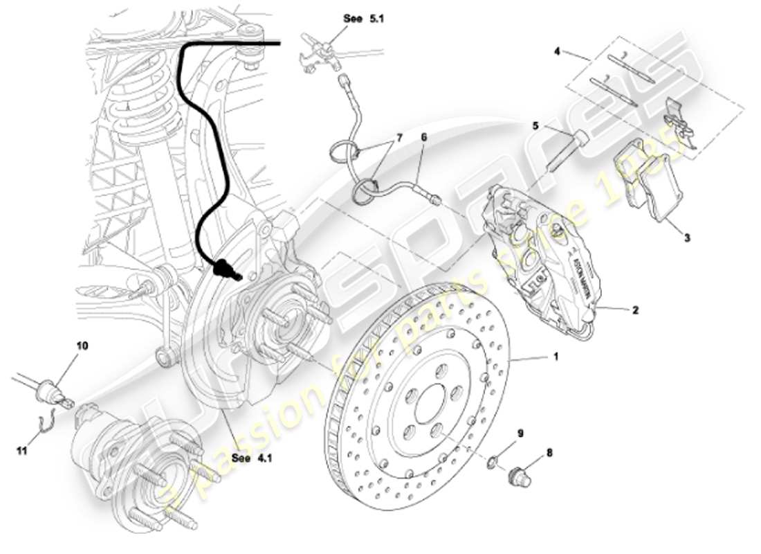 aston martin vanquish (2001) freni anteriori diagramma delle parti