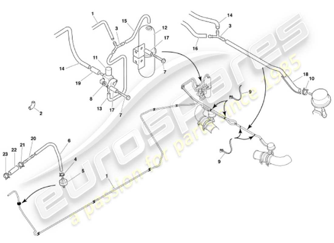 aston martin vanquish (2001) sistema di bypass dello scarico diagramma delle parti
