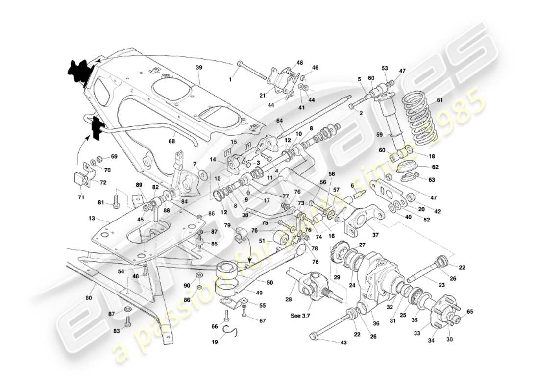 aston martin db7 vantage (2003) diagramma delle parti della sospensione posteriore