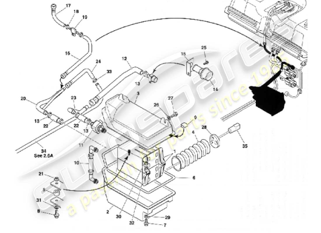 aston martin vanquish (2001) sistema di emissione evaporativa diagramma delle parti
