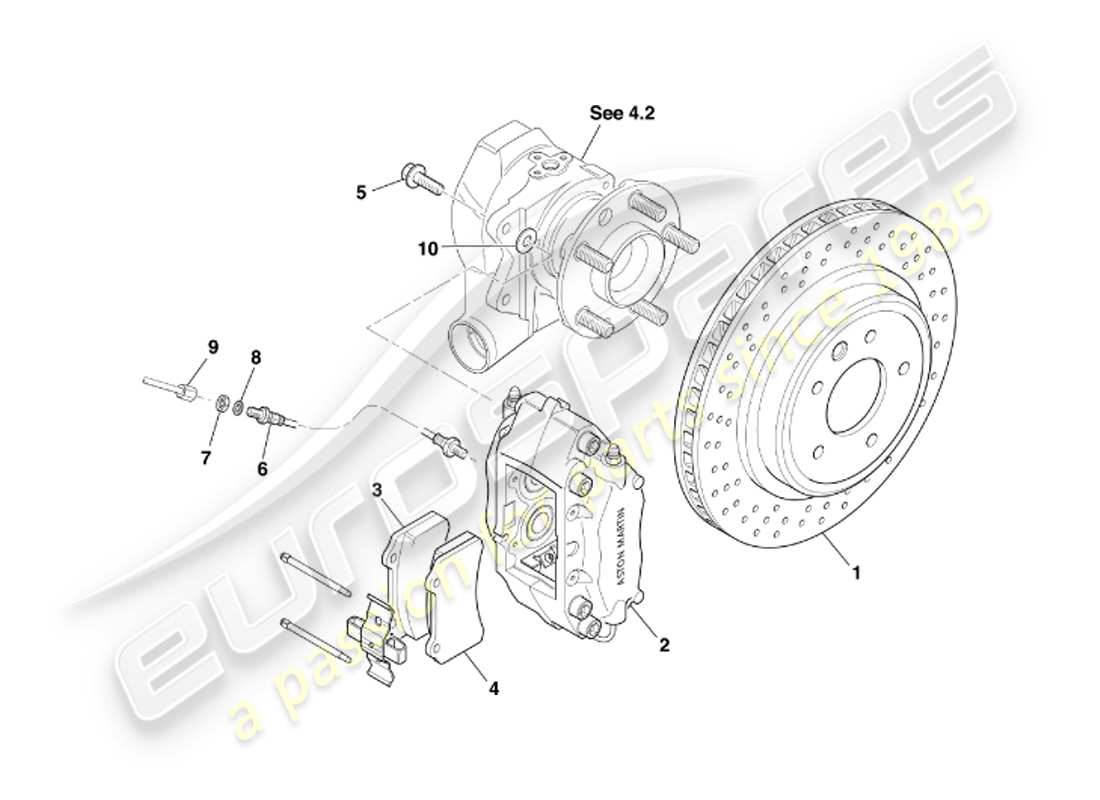 aston martin db7 vantage (2003) diagramma delle parti dei freni posteriori
