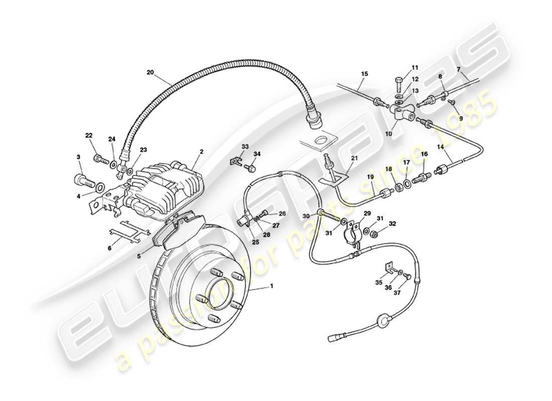 aston martin v8 coupe (1999) diagramma delle parti dei freni posteriori