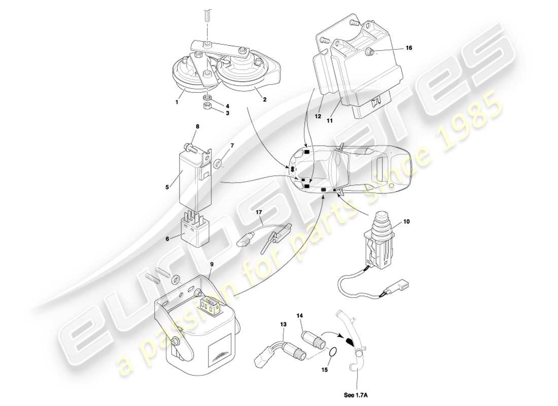 aston martin db7 vantage (2002) diagramma delle parti dei componenti del sottocofano