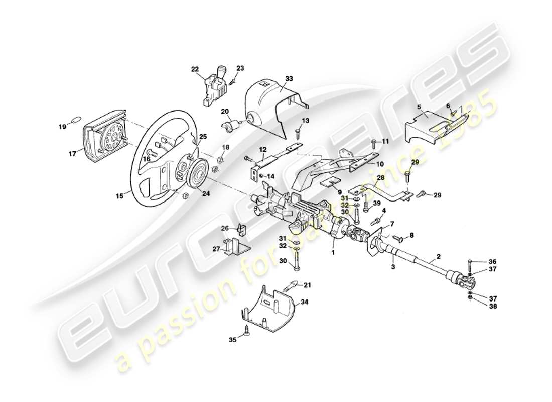 aston martin v8 coupe (1999) piantone dello sterzo diagramma delle parti