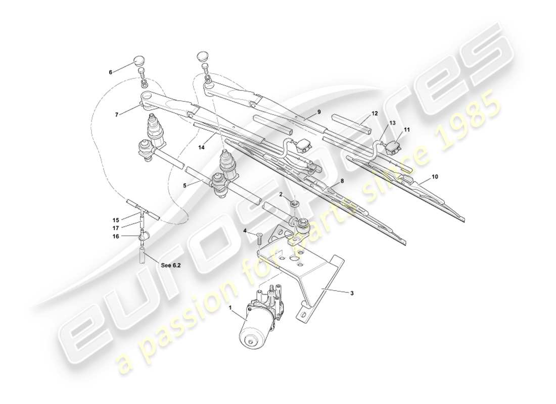 aston martin db7 vantage (2003) diagramma delle parti dei tergicristalli
