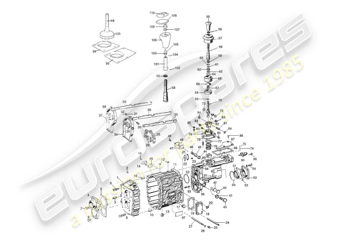 aston martin v8 virage (1999) diagramma delle parti del cambio manuale, dell'involucro e del selettore