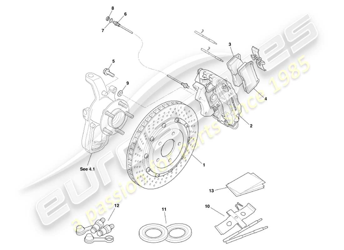 aston martin db7 vantage (2002) diagramma delle parti dei freni anteriori