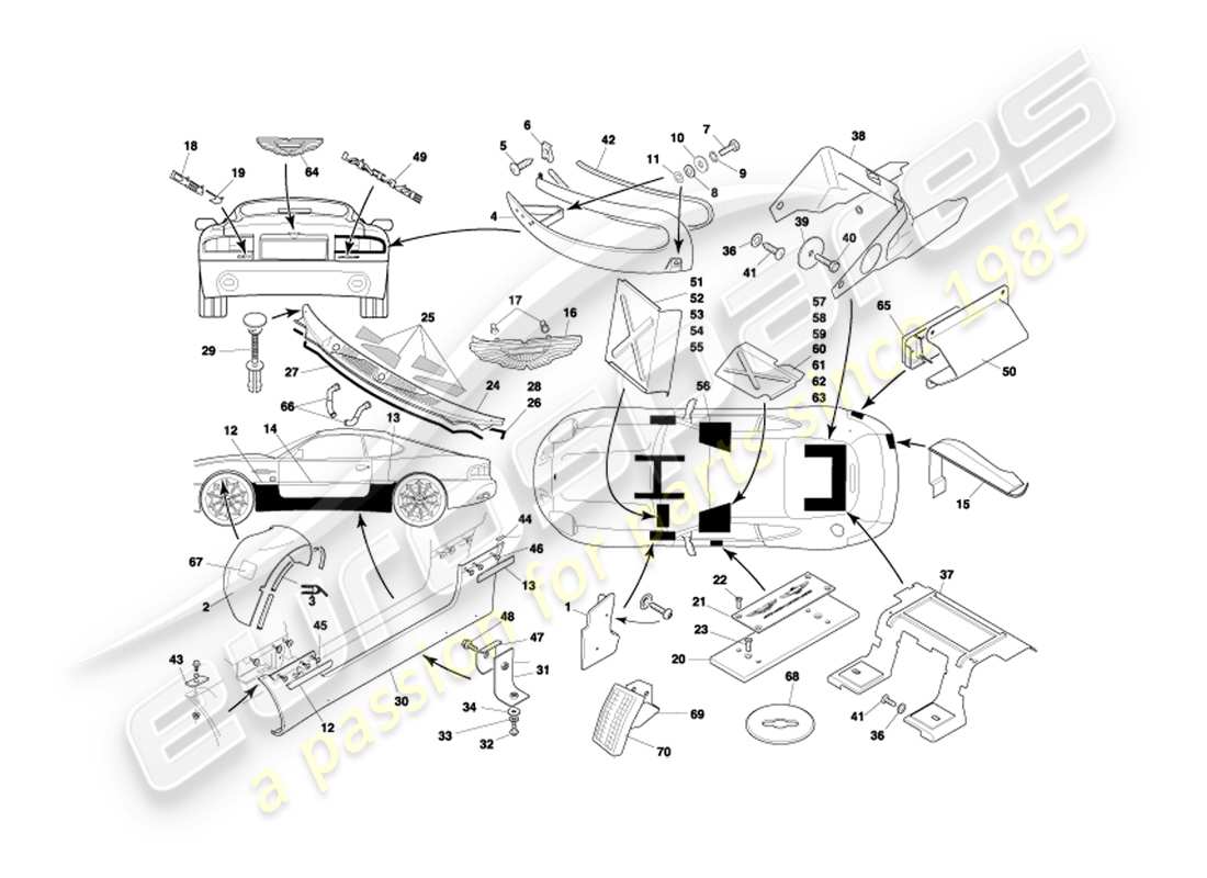aston martin db7 vantage (2002) diagramma delle parti dei raccordi del corpo