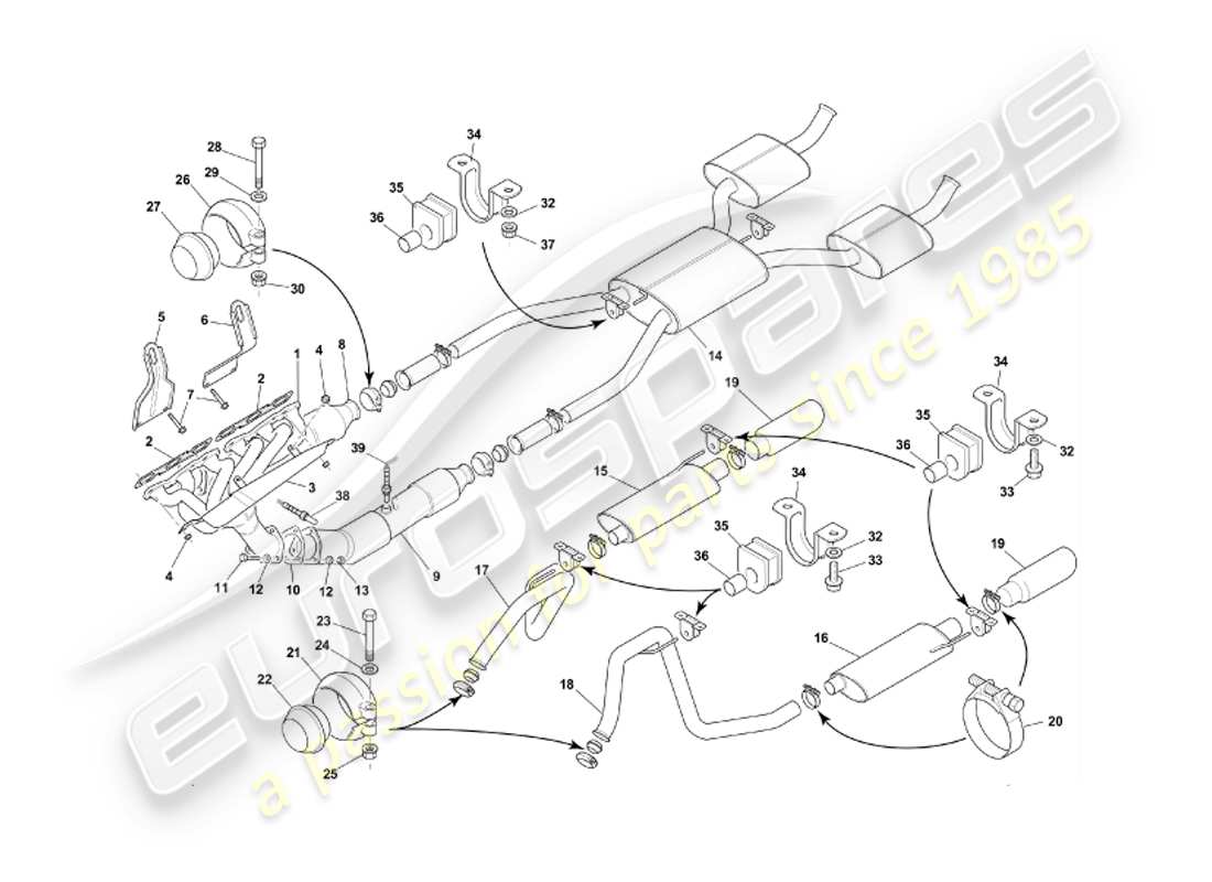 aston martin db7 vantage (2002) diagramma delle parti del sistema di scarico