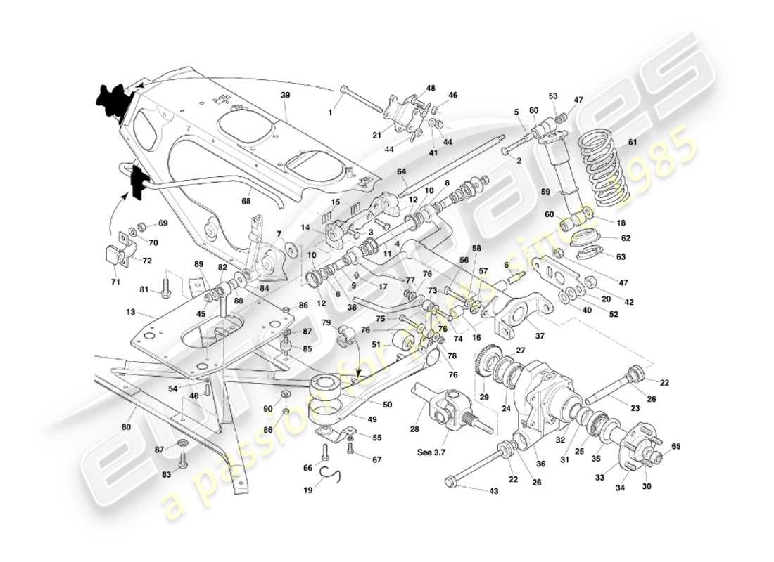 aston martin db7 vantage (2002) diagramma delle parti della sospensione posteriore