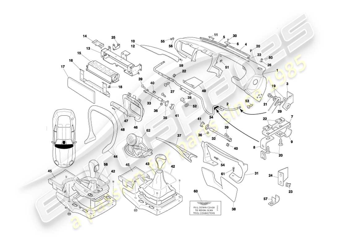 aston martin db7 vantage (2003) diagramma delle parti di fascia e rivestimento