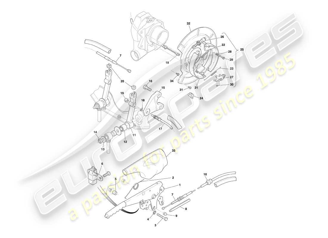 aston martin db7 vantage (2000) diagramma delle parti del freno a mano