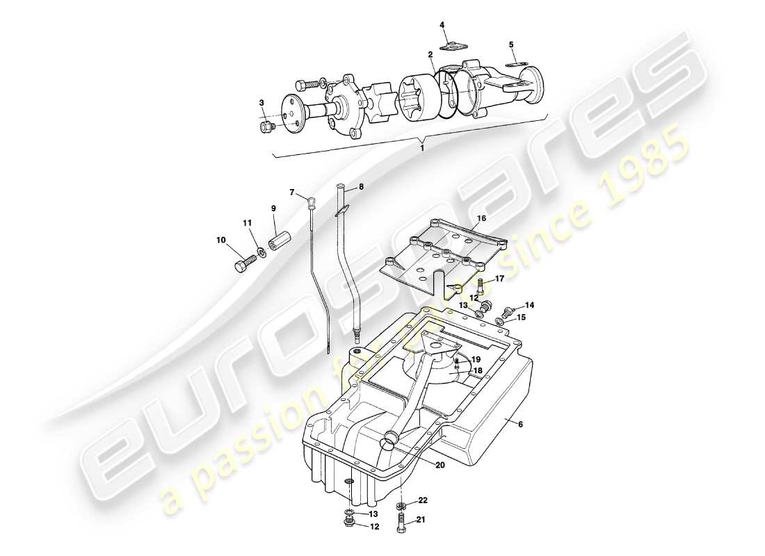 aston martin v8 coupe (2000) diagramma delle parti della pompa dell'olio e della coppa