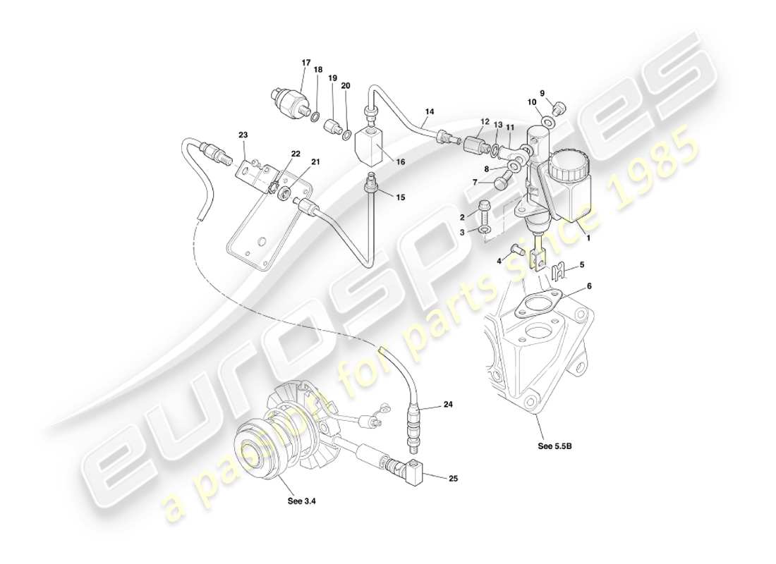 aston martin db7 vantage (2000) diagramma delle parti dell'impianto idraulico della frizione