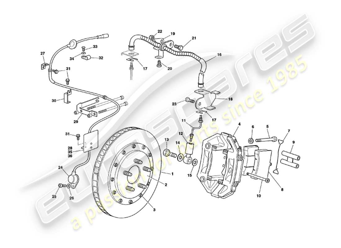 aston martin v8 coupe (1999) freni anteriori diagramma delle parti