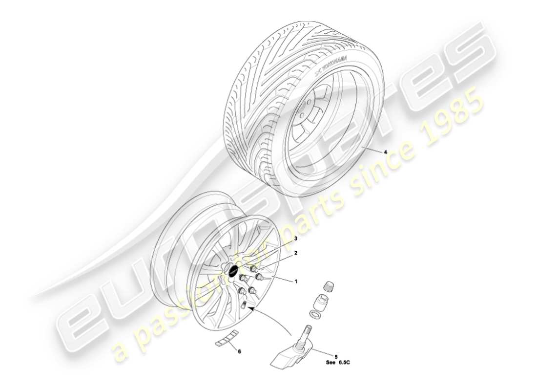 aston martin vanquish (2007) diagramma delle parti di ruote e pneumatici