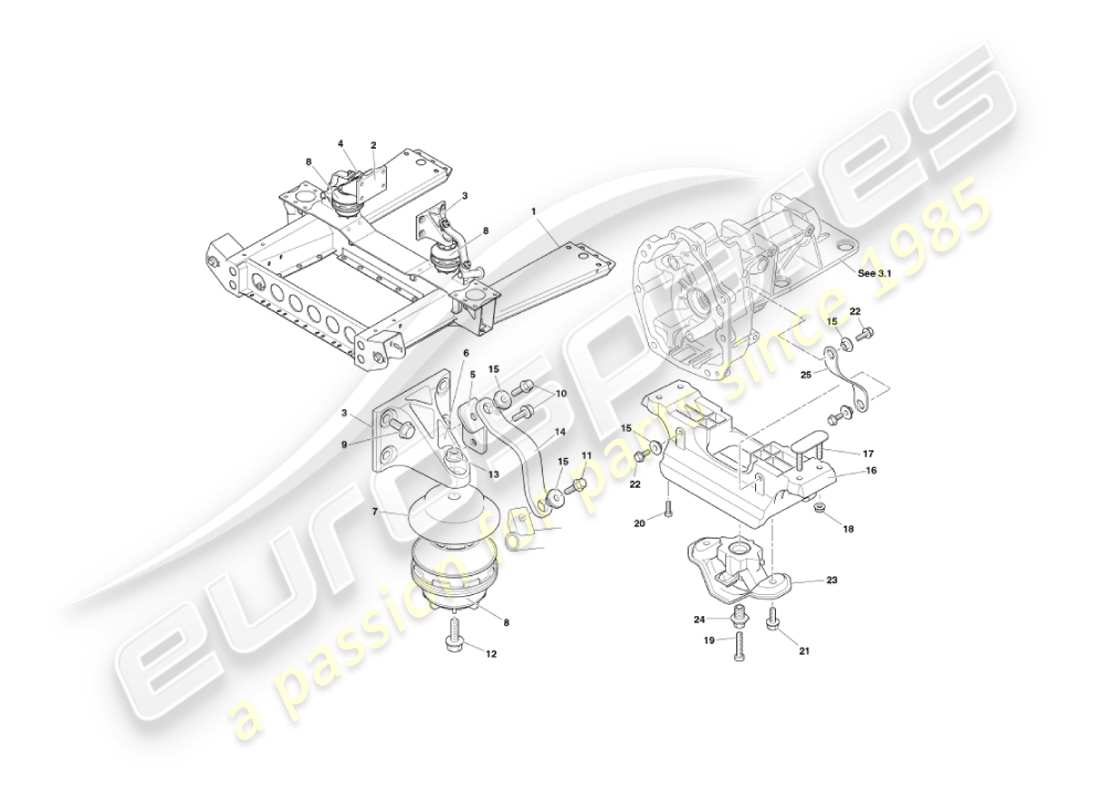 aston martin vanquish (2005) supporti del motore diagramma delle parti