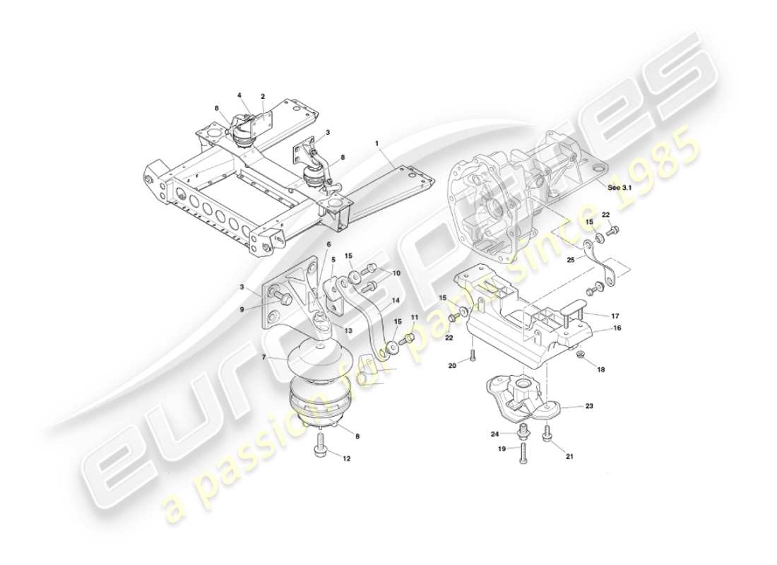 aston martin vanquish (2004) diagramma delle parti dei supporti del motore